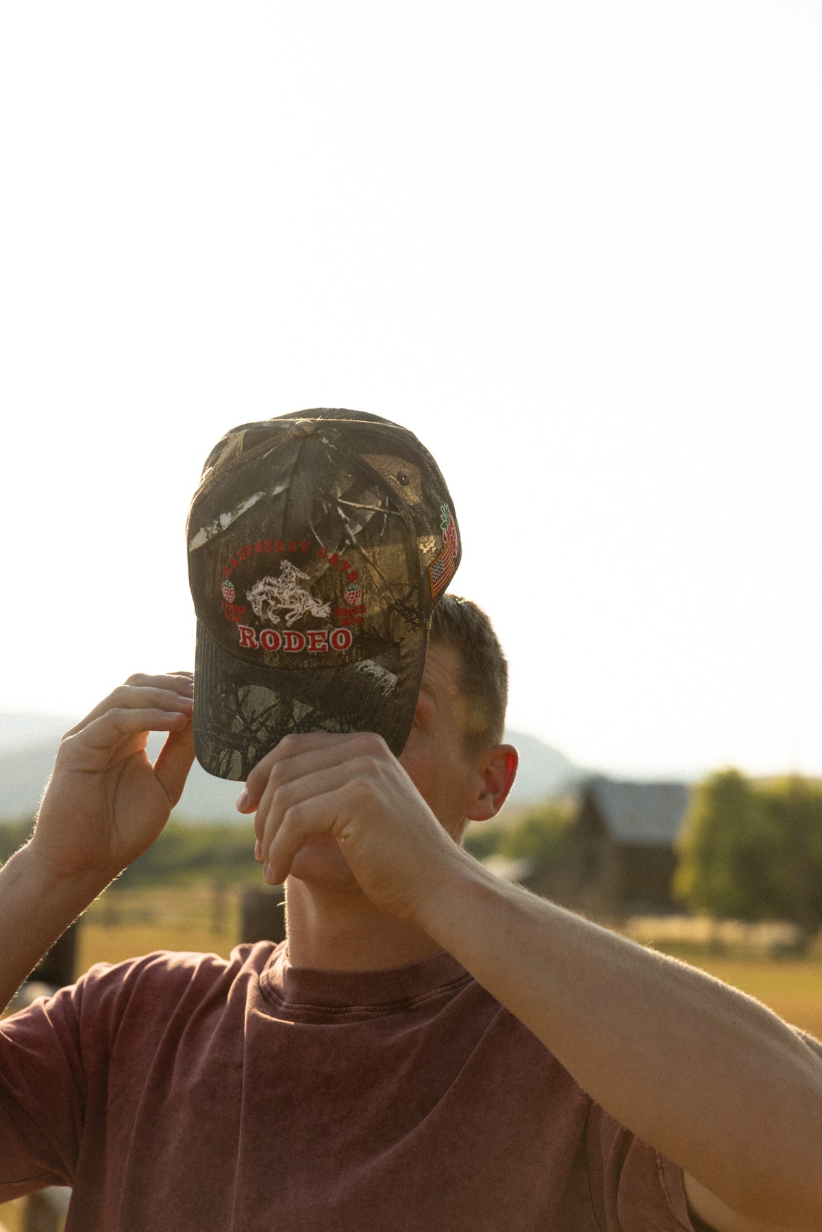 Camo Bull River Raspberry Days rodeo cap