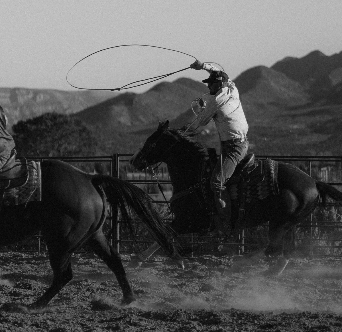 Bull River Supply roper swinging a loop on horseback